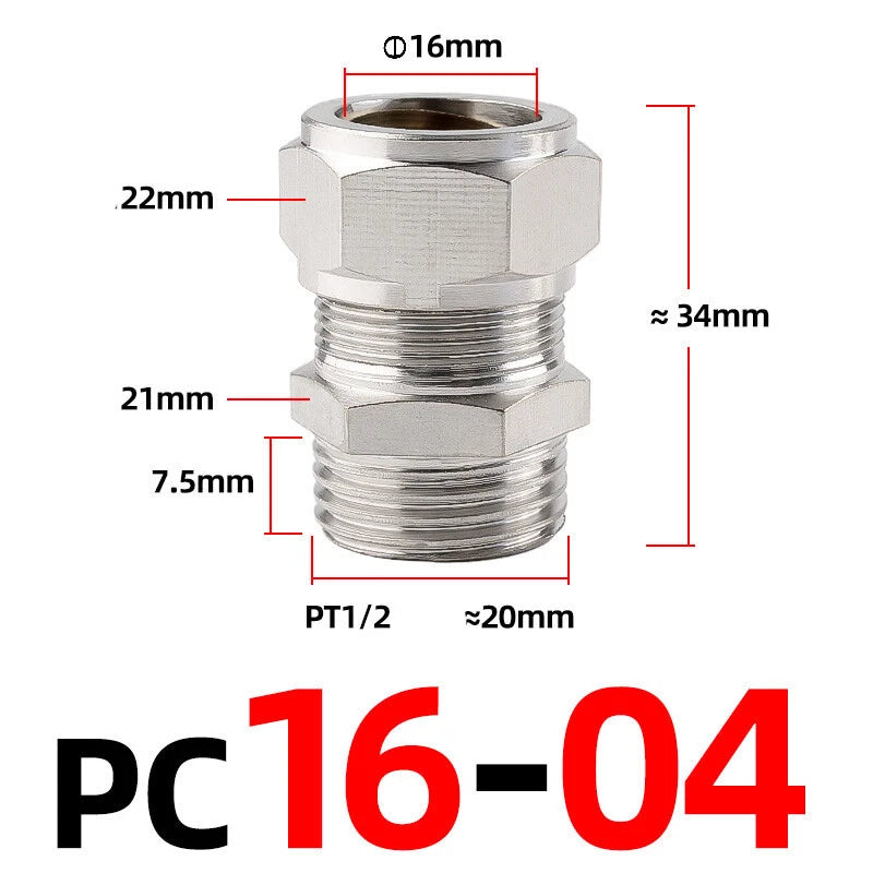 Brass Male Compression Fittings – BSP Hydraulic Adaptor, 1/8" to 1/2" Bore (PC4–PC16)