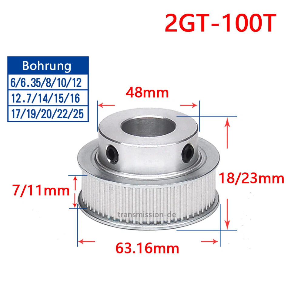 16T - 100T Synchronous Wheel GT2 Timing Belt Pulley for 10 mm width Drive Belts