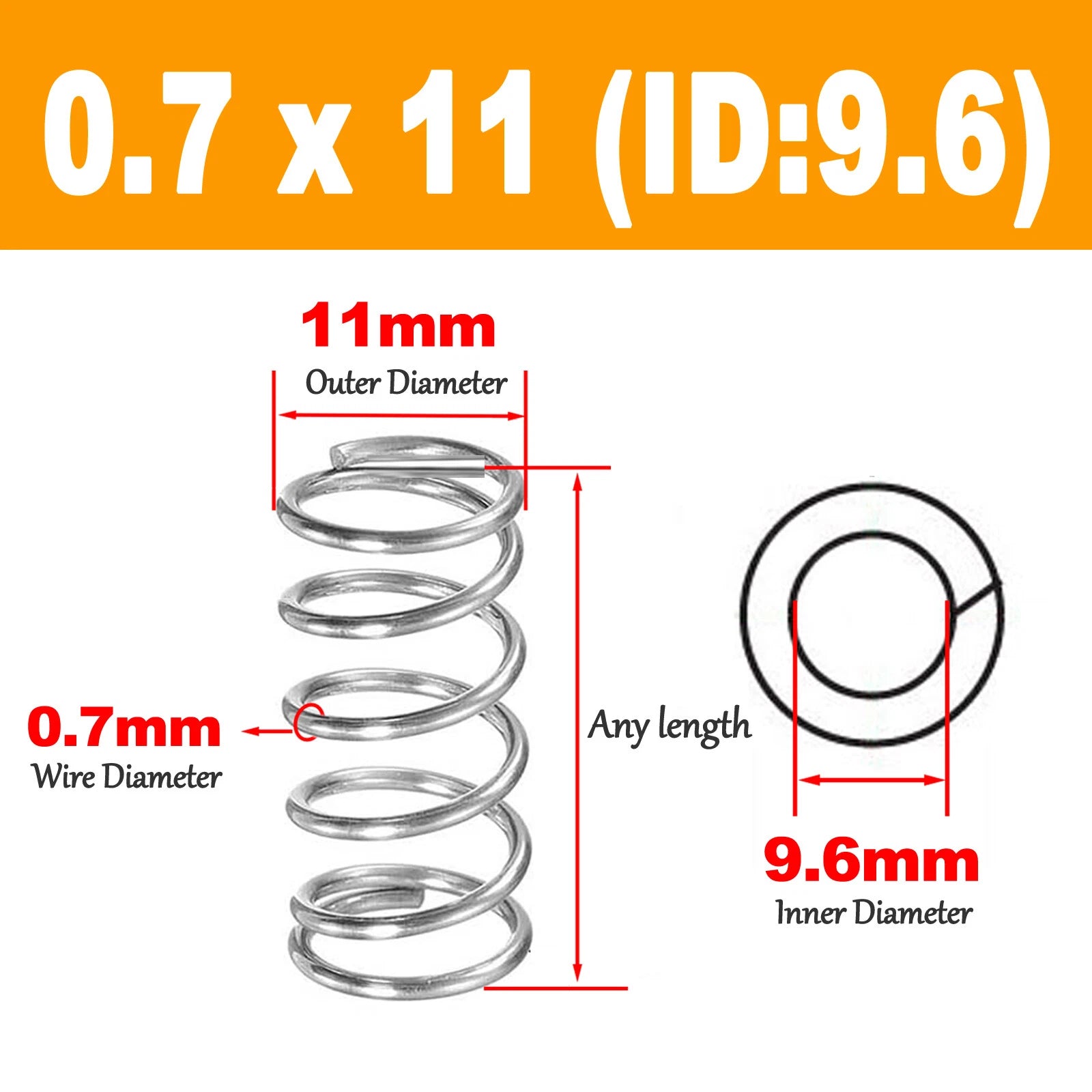 Stainless Steel Wire Dia 0.7mm,OD 4-12mm, Length 5 mm - 120mm Compression Spring