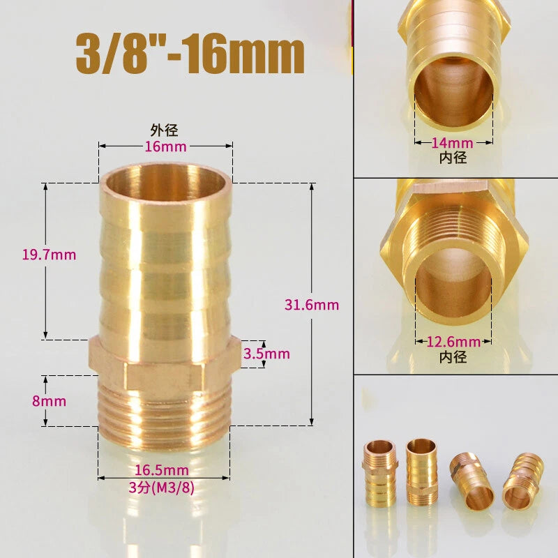 Brass Male BSP x Barbed Hosetail Connector — Air Water Fuel Gas Pipe Fitting