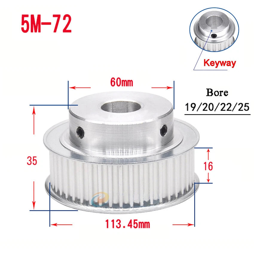 HTD-5M 15T-80T Timing Belt Pulley With Step/Keyway, Bore 8-25mm Teeth Width 16mm