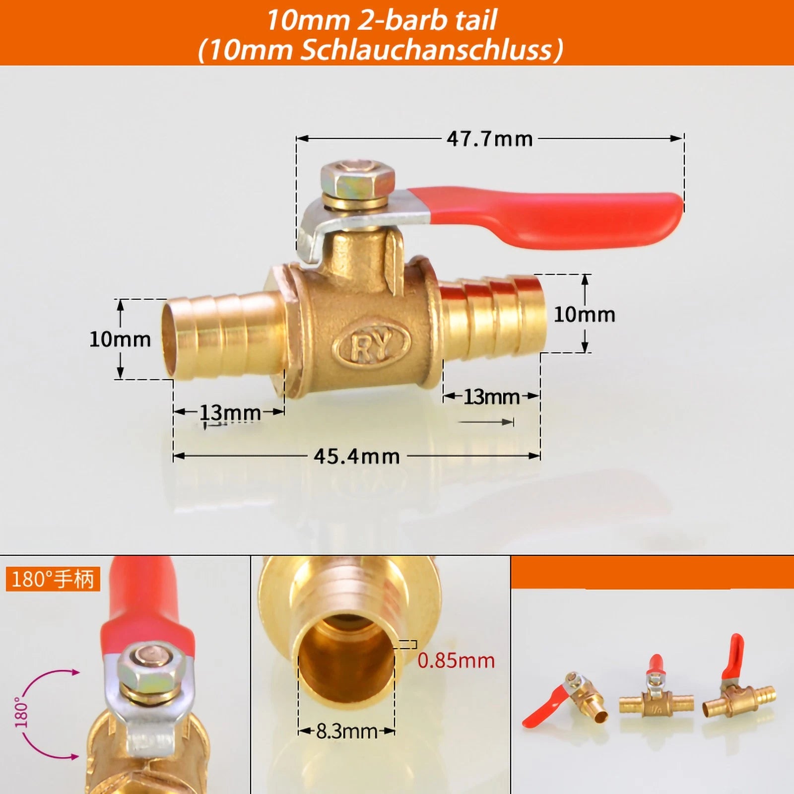 Brass Ball Valve Shut-Off Fittings — 1/8" 1/4" 3/8" NPT & Metric Barb