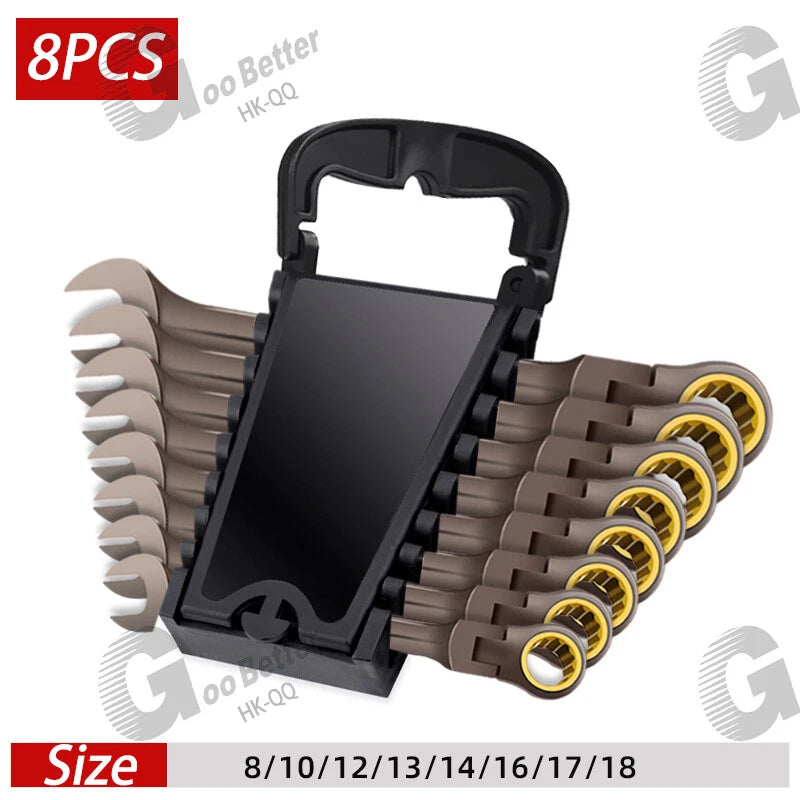 Ratchet Spanner Combination Fixed & Flexi 6 - 19mm 14 x Sizes Tool Wrench
