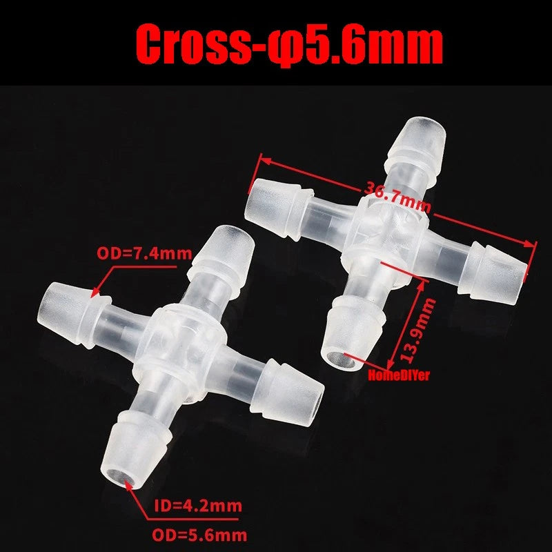 Plastic Barbed Connector 4mm~12mm Straight Cross Pipe Hose Tubing Joiner Fitting