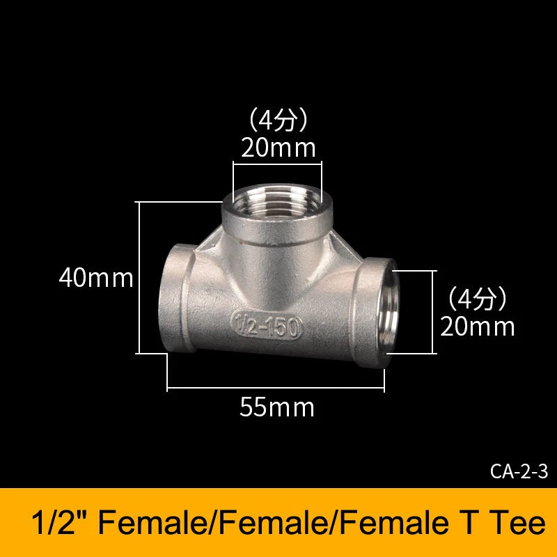 Stainless Steel BSP Tee Fittings 1/2" & 3/4" Male Female Reducer Connector