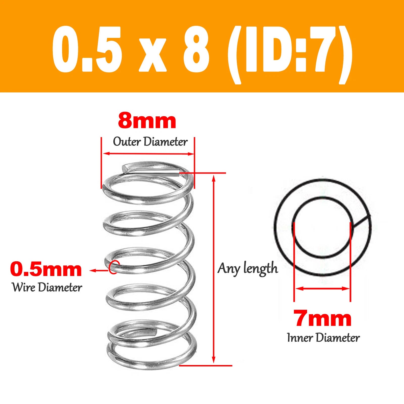 Wire Dia.0.5mm ,OD 3mm - 12mm Small Springs Compression Spring Steel All lengths