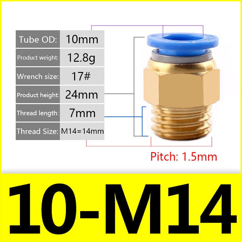 Pneumatic Straight Male Stud Push-to-Connect Fitting | PC4–PC12 × M5–M16