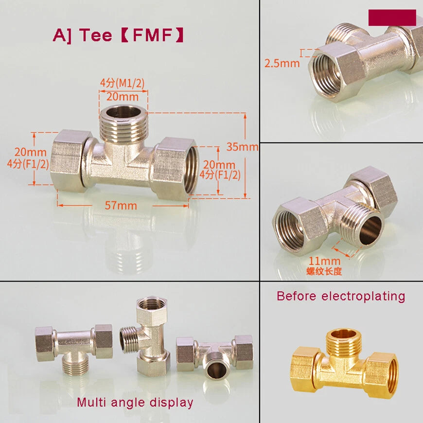BSP 1/2" Brass Pipe Fittings – Tee, Elbow, Cross & Y-Connector