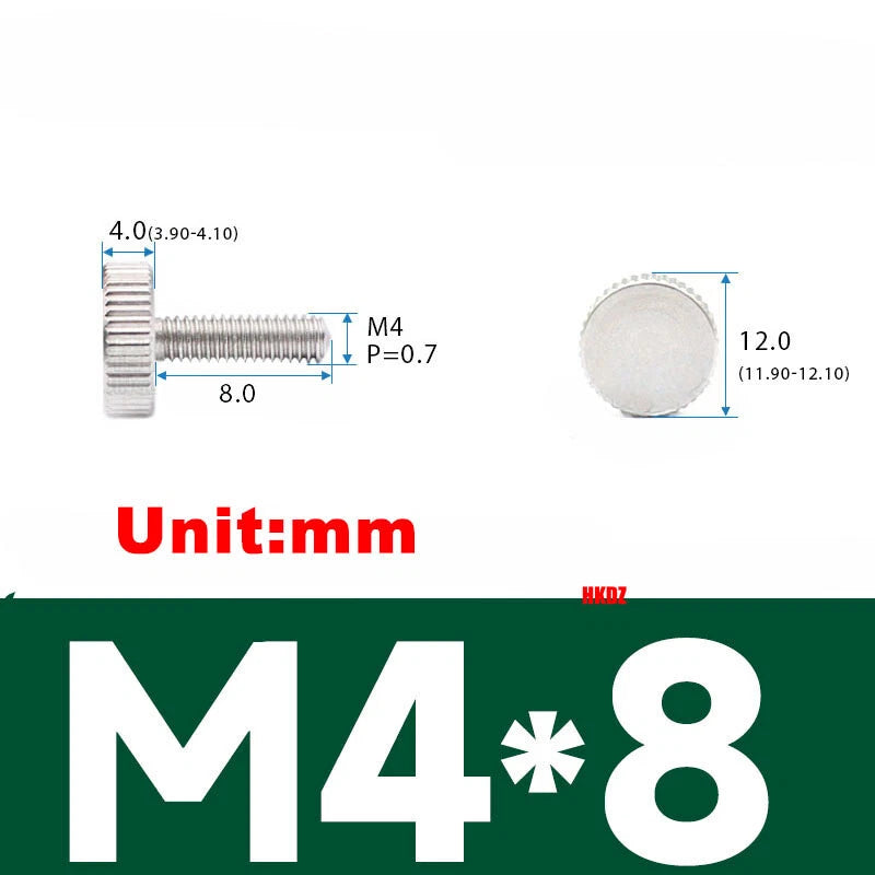M3/M4 5mm to 20mm Flat Head Knurled Thumb Screws 303 Stainless Steel Hand Bolts