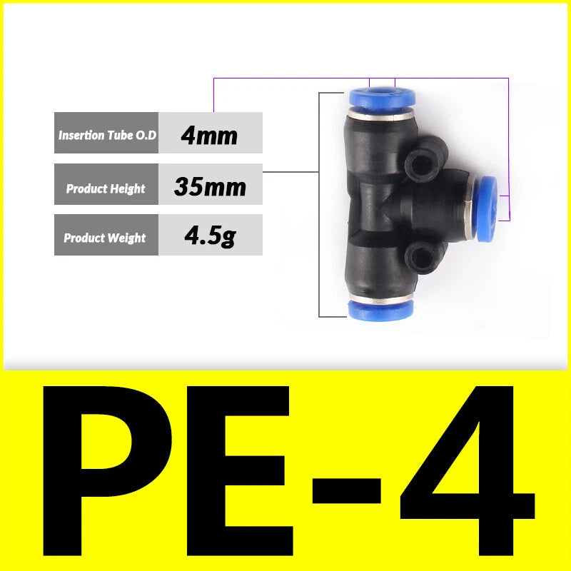 Pneumatic Push-In Fittings — PG / PU / PE Air & Water Hose Connectors, 4mm–16mm