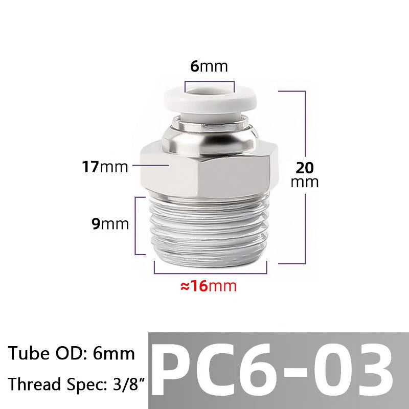 Straight Male Stud Push-to-Connect Pneumatic Fitting for Air & Water Hose