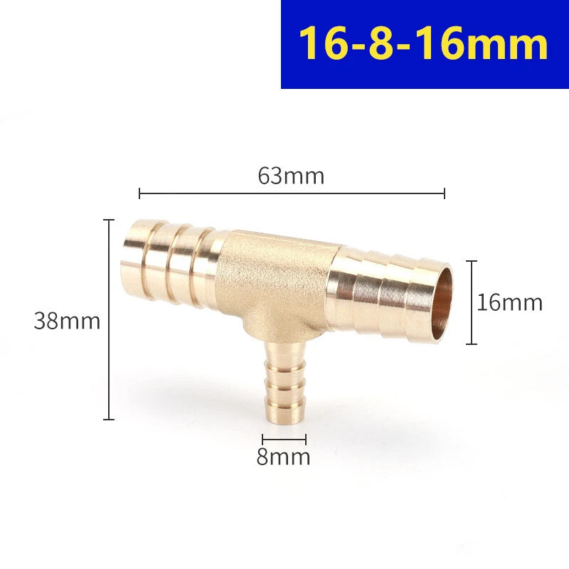 Brass Barbed T-Piece Hose Joiner Reducer Tee Connector — Air, Water & Fuel Fittings