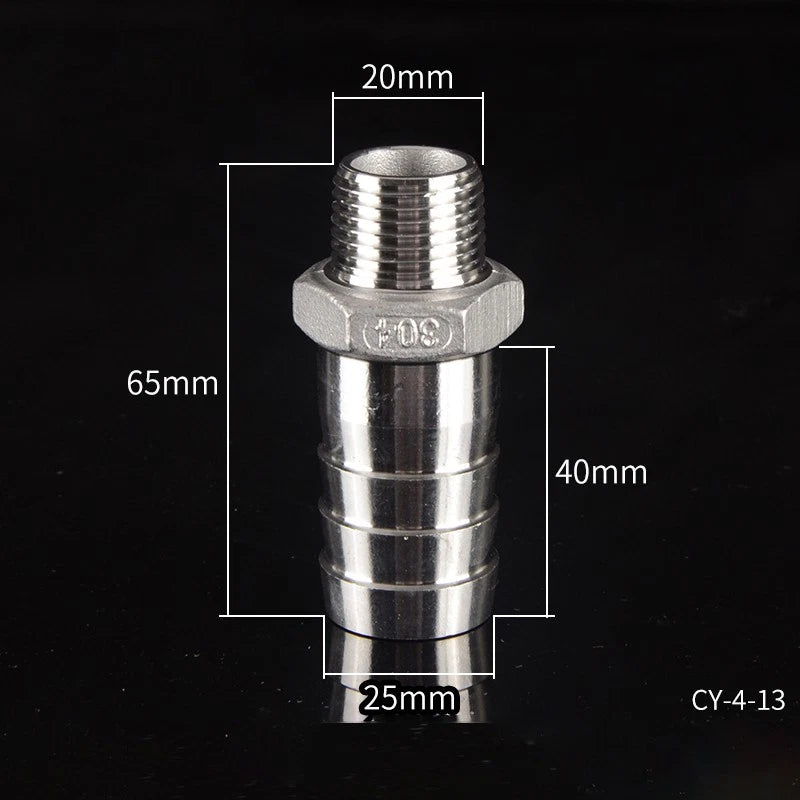 1/2" & 3/4" BSP Male Thread Hose Barb Tail Connector — Stainless Steel