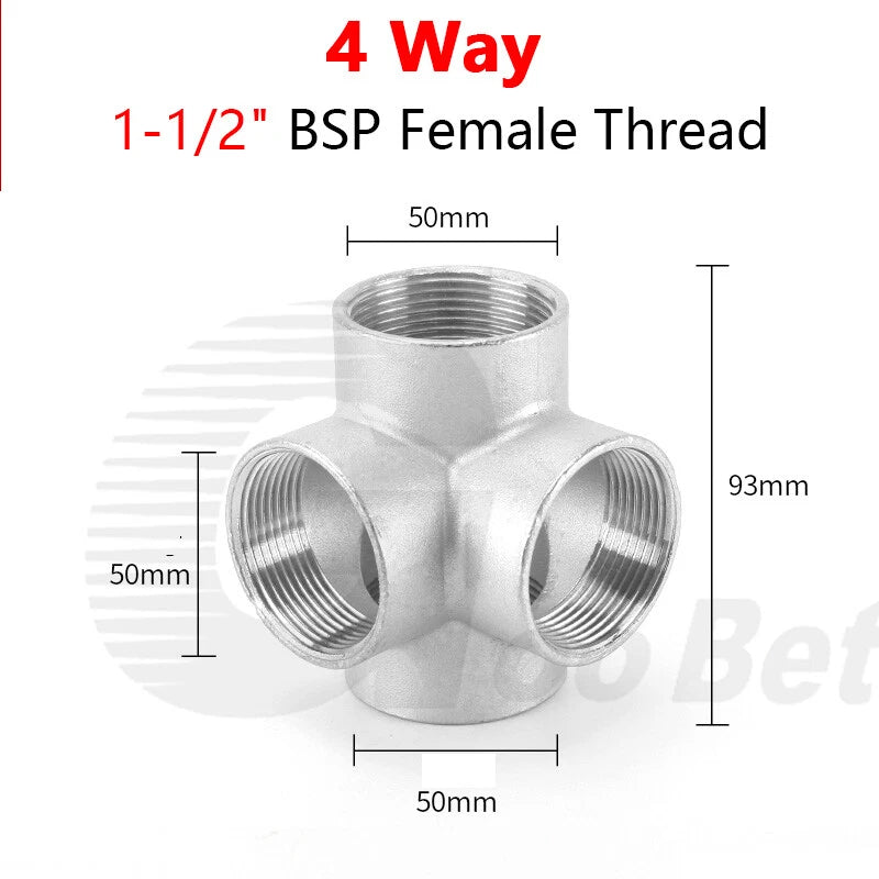BSP Female Stainless Steel Pipe Fitting — 3/4/5-Way Adapter, 1/4" to 2"