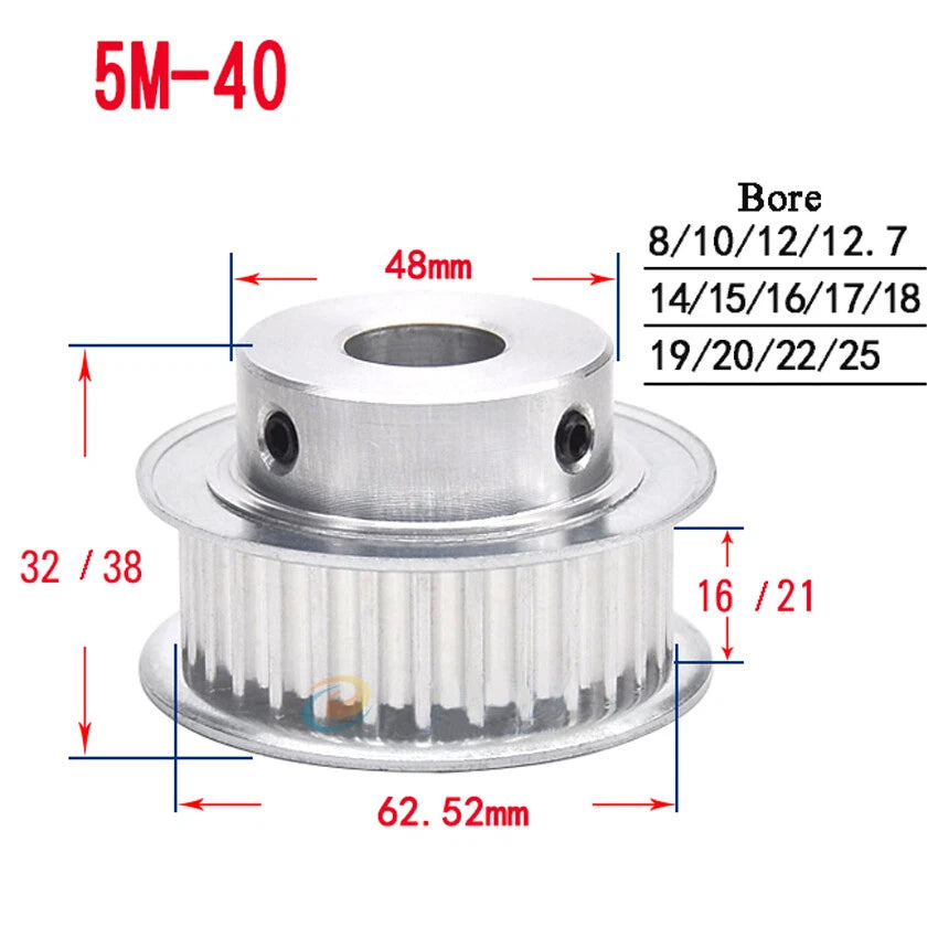 HTD-5M 10T-72T Timing Belt Pulley With Step Bore 5-25mm, For 15mm Width Belt