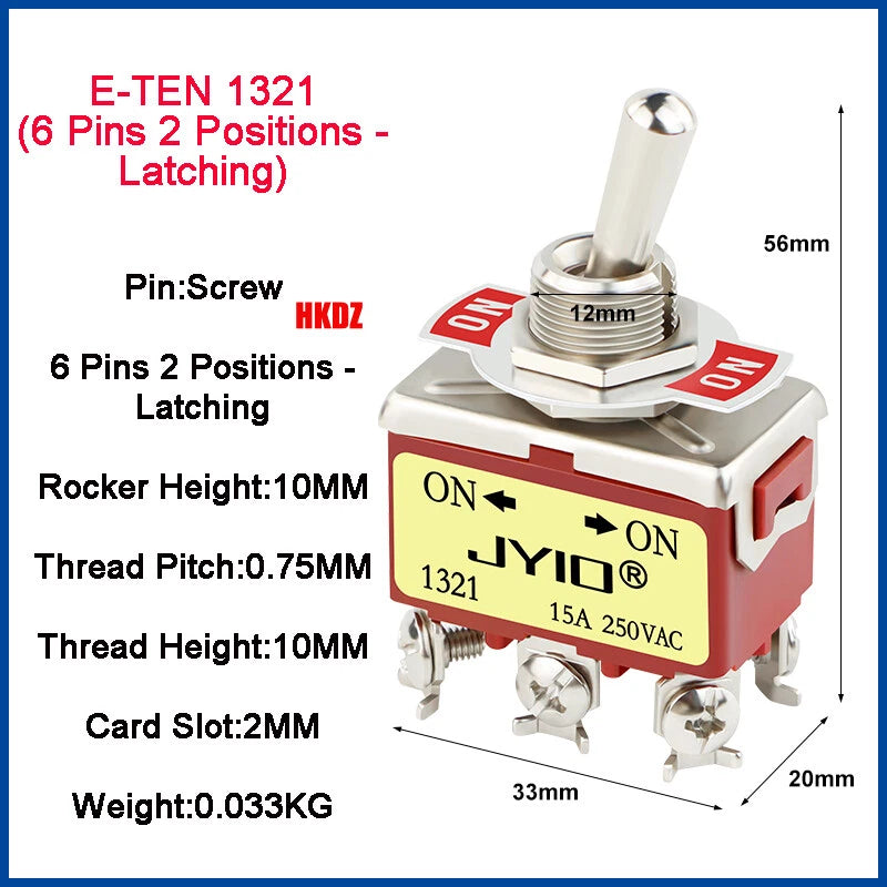 Heavy Duty Toggle Switch — 2/3 Position SPST DPDT, BEM & E-TEN Series, Pin or Screw Terminal