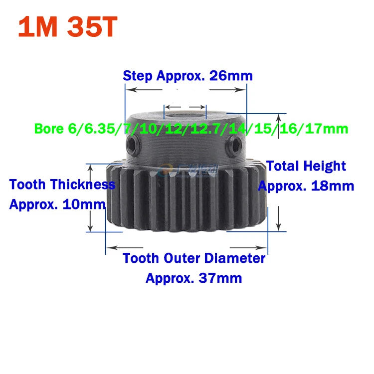 1 Module Spur Gear With Step 15-44 Teeth 45# Steel Pinion Gear Transmission Gear