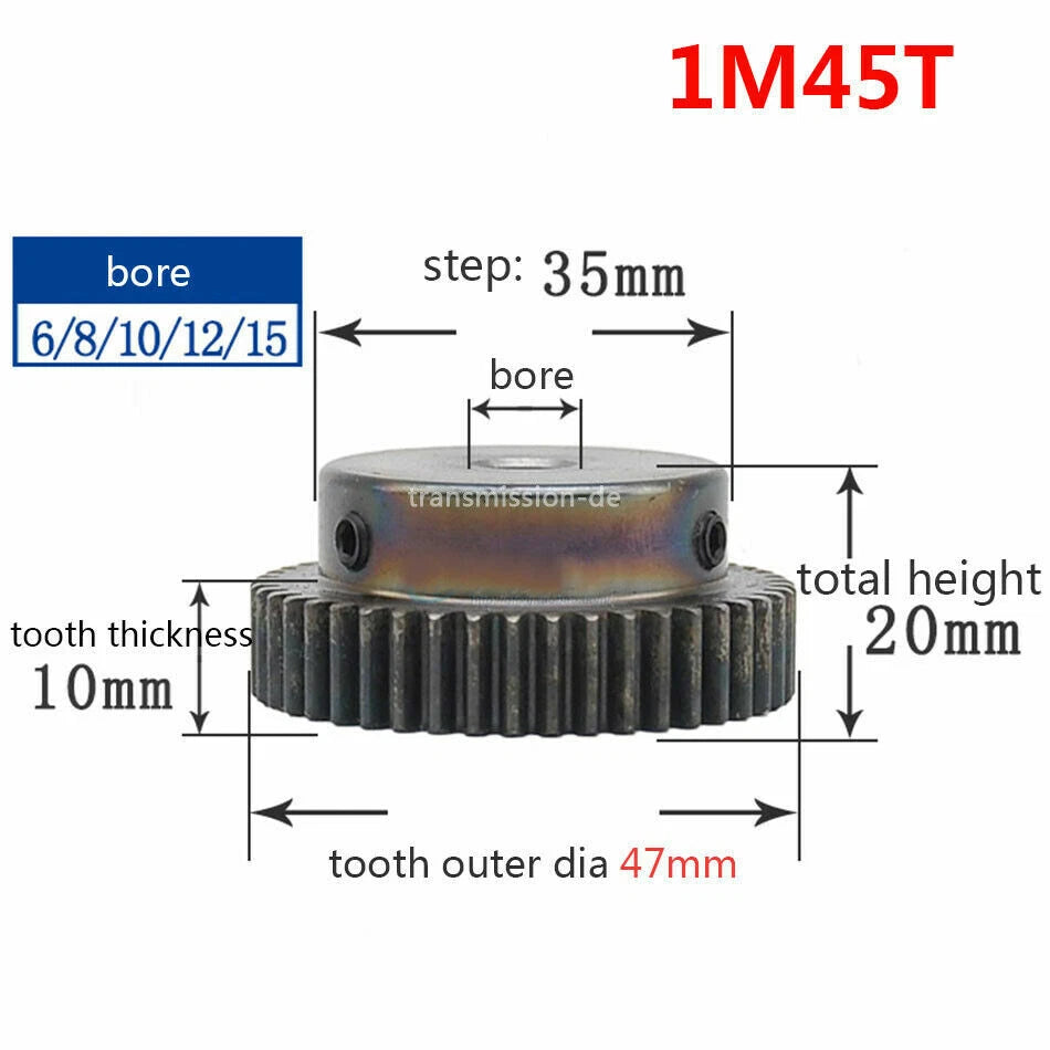 0.5/1 Mod Pinion Gear 10T-150T Spur Gear with Step 45# Steel Transmission Gear