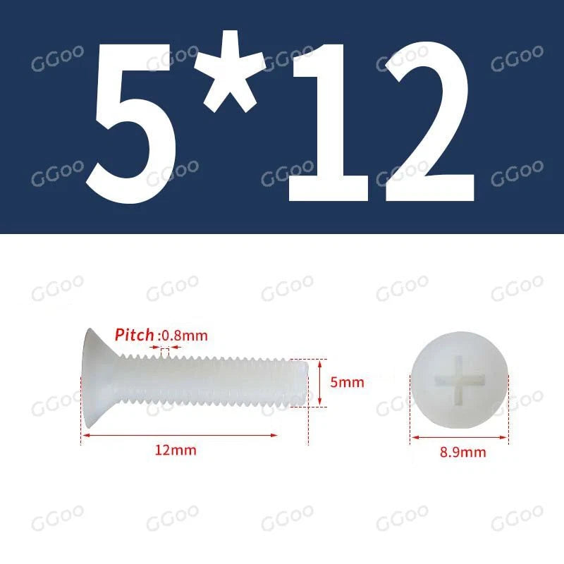 White Nylon Phillips Flat Head Machine Screws DIN 965 — M2.5 M3 M4 M5 M6 M8
