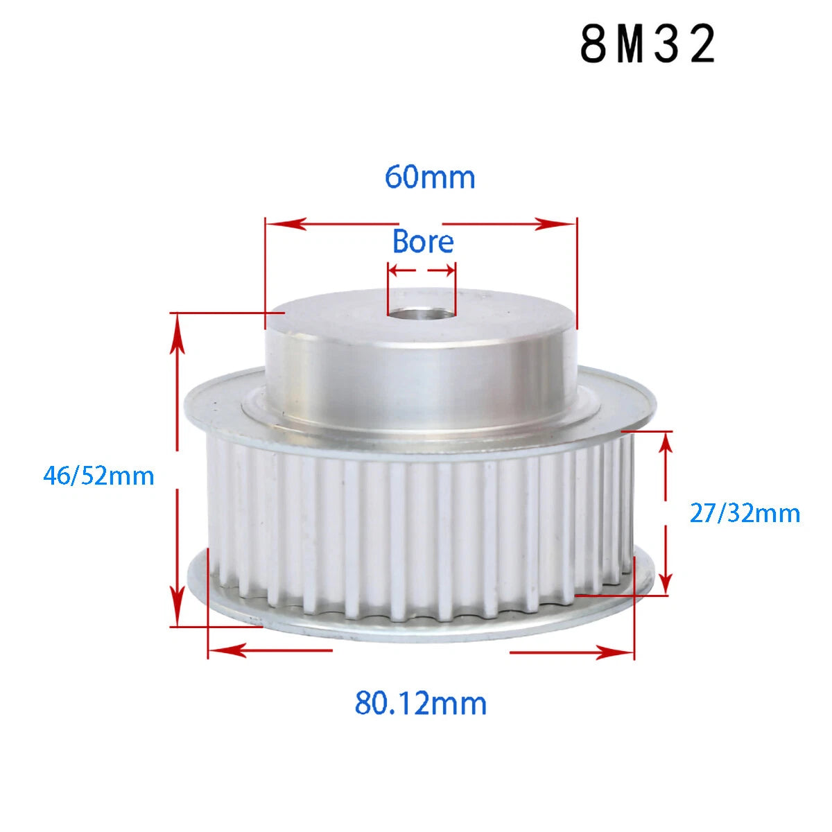 BF-type HTD8M 25mm-30mm Timing Belt Pulley 12 - 72 Tooth for CNC Step Motor