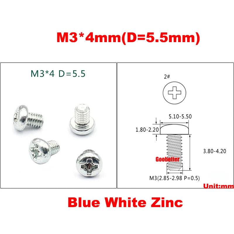 M3 Phillips Pan Head Machine Screws – 3mm to 43mm, Multiple Coatings (100–500 PCS)