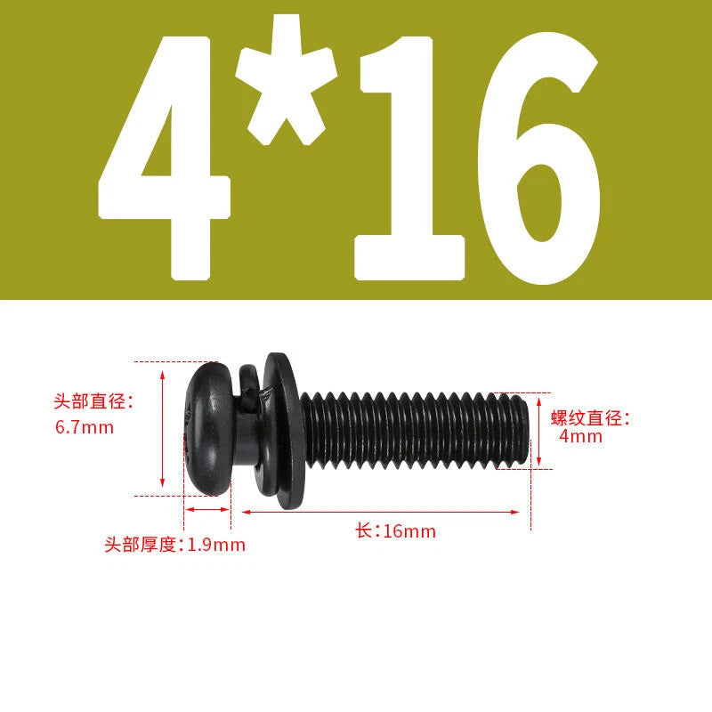 Black Zinc Pan Head Machine Screws with Washers, M2–M6 Pozi Phillips Drive
