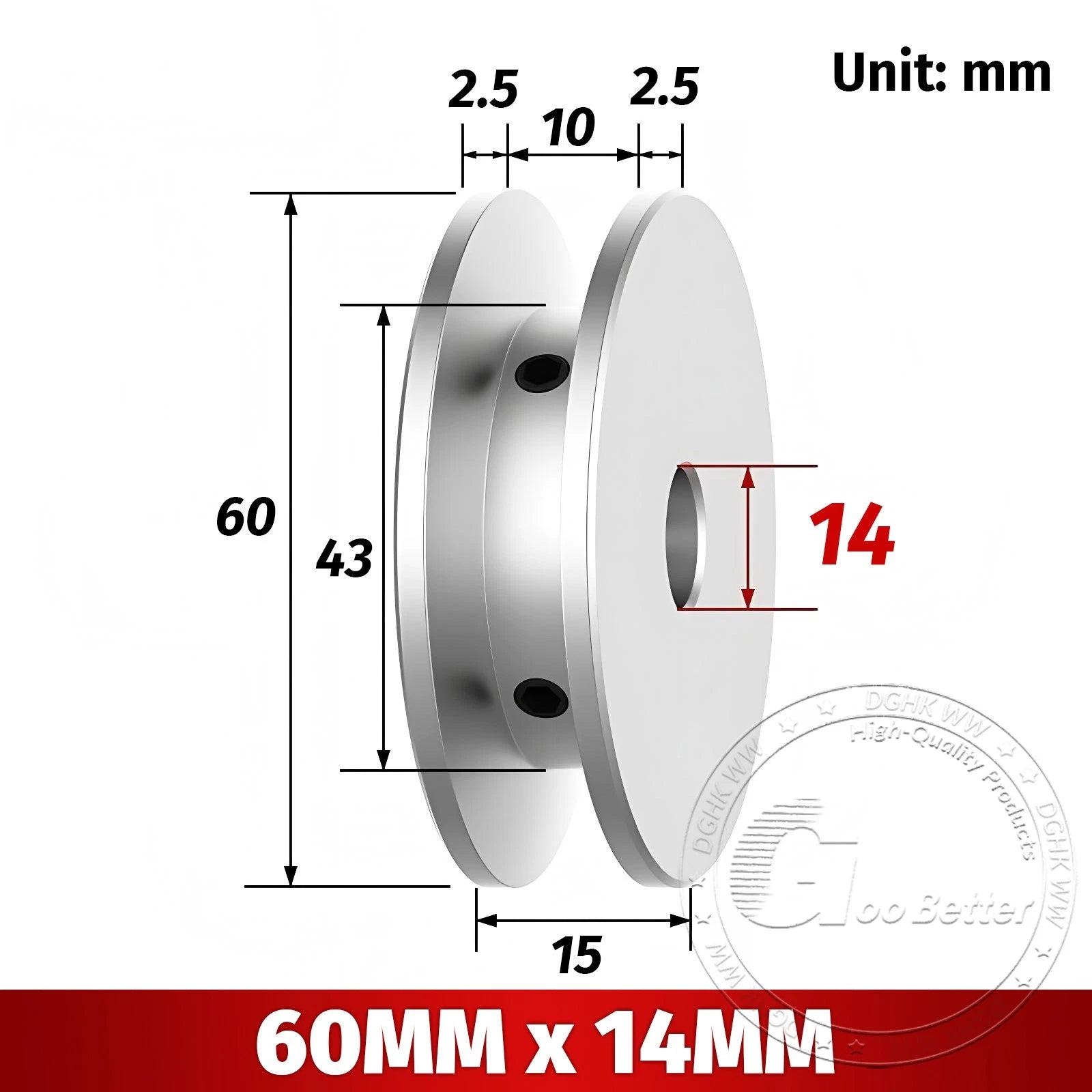 V-Groove Aluminum Drive Pulley For V-Belt Pulleys Groove 10mm OD 40/50/60/80mm