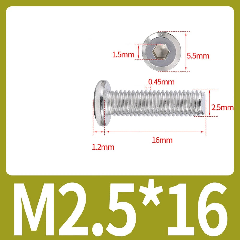 M2 M3 M4 Flat Round Head Hex Socket Screws – A2 Stainless Steel, Fully Threaded (3–50mm)