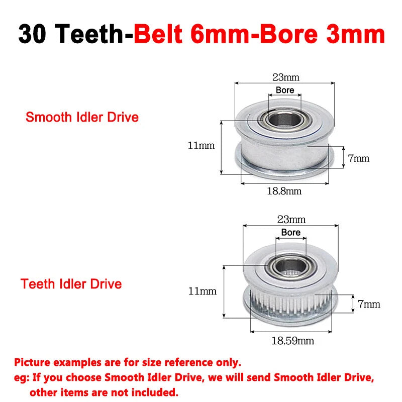 2GT Smooth-Tooth Idler Pulley 16Tooth - 40Tooth Bore 3mm 4mm 5mm 6mm 7mm 8mm