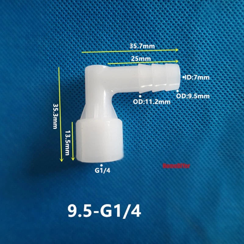 90° Elbow Plastic Female Thread Barbed Connectors Pipe Hose Water Reducer Joiner
