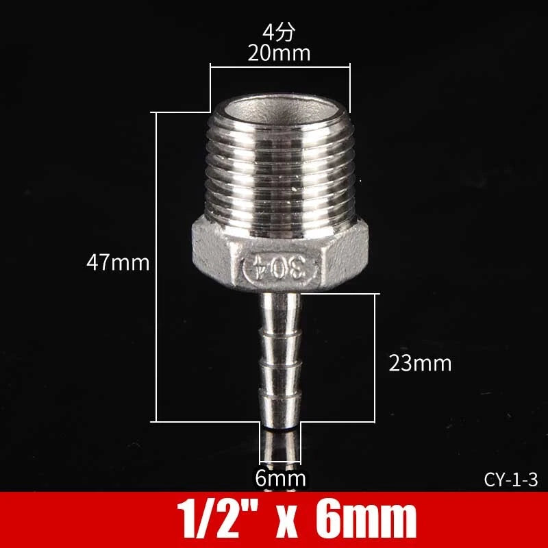 Stainless Steel BSP Male Thread x Barb Hose Tail Connector | 1/8" to 4"