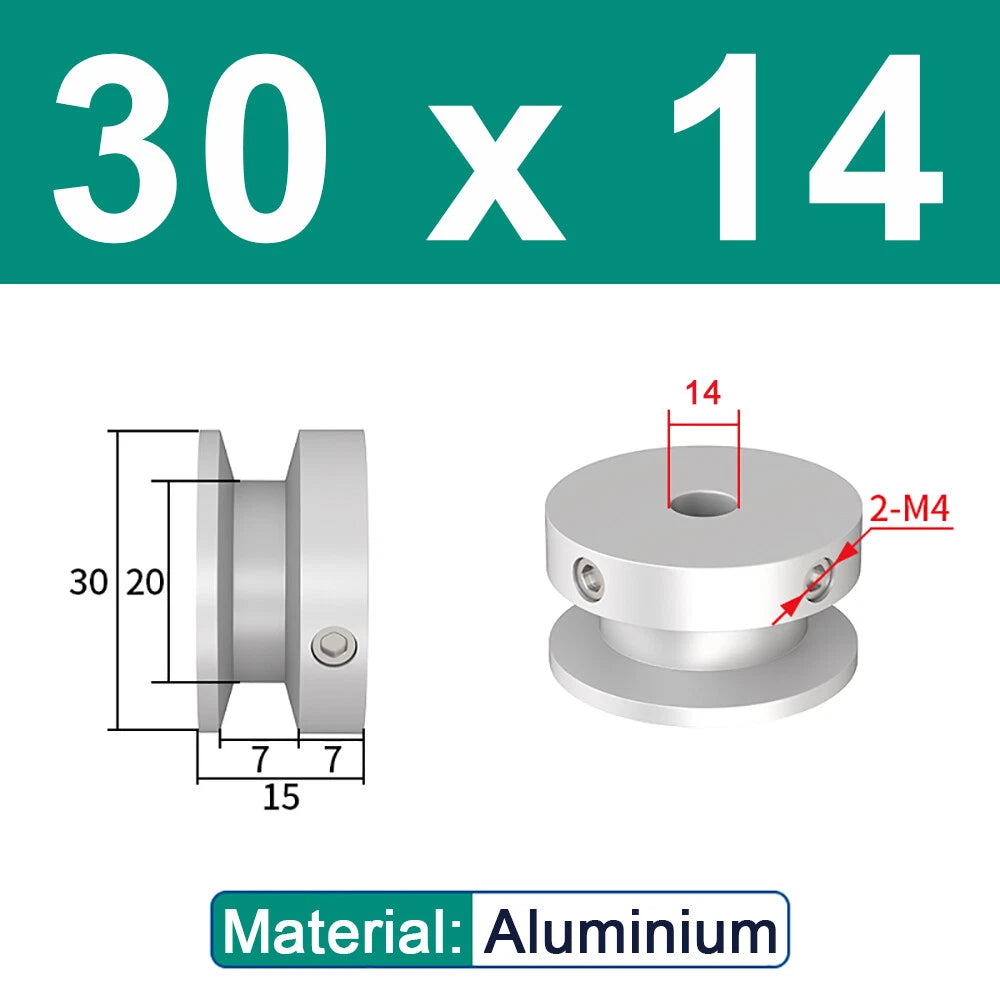 OD 20mm-100mm Aluminium V-Groove Pulley With Fixed Screw for 5mm/6mm Width Belt