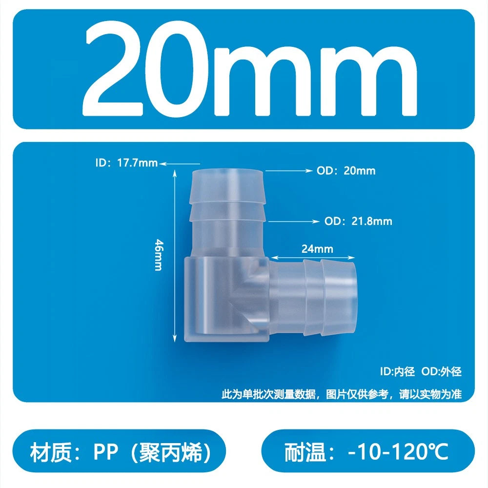 90° Elbow Plastic Barbed Joiner Reducer Connector Pipe Tube Hose Water 1.6-25mm