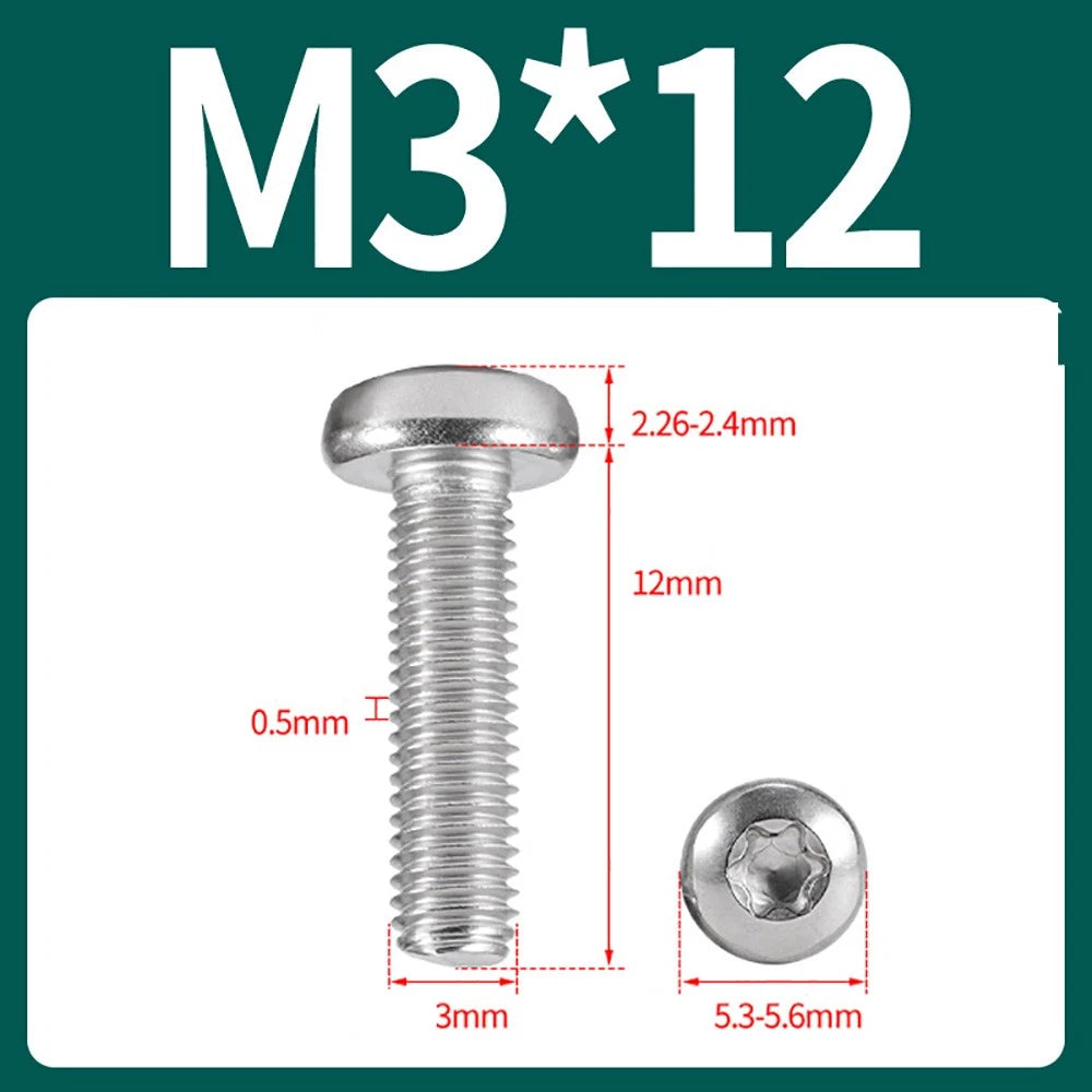 M2–M10 A2 Stainless Steel Torx Button Head Machine Screws, With or Without Column, Pack of 5