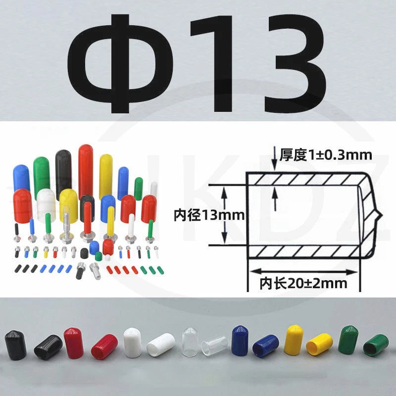 PVC End Caps for Screws, Bolts, Rods, Tubes & Cables – Thread Cover Protector, Rubber Plastic Caps (12-114mm, Multiple Colors)