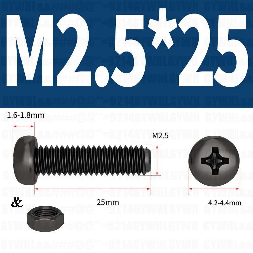 Black Pan Head Phillips Machine Screws + Hex Nuts Set – A2 Stainless Steel, M2 to M10