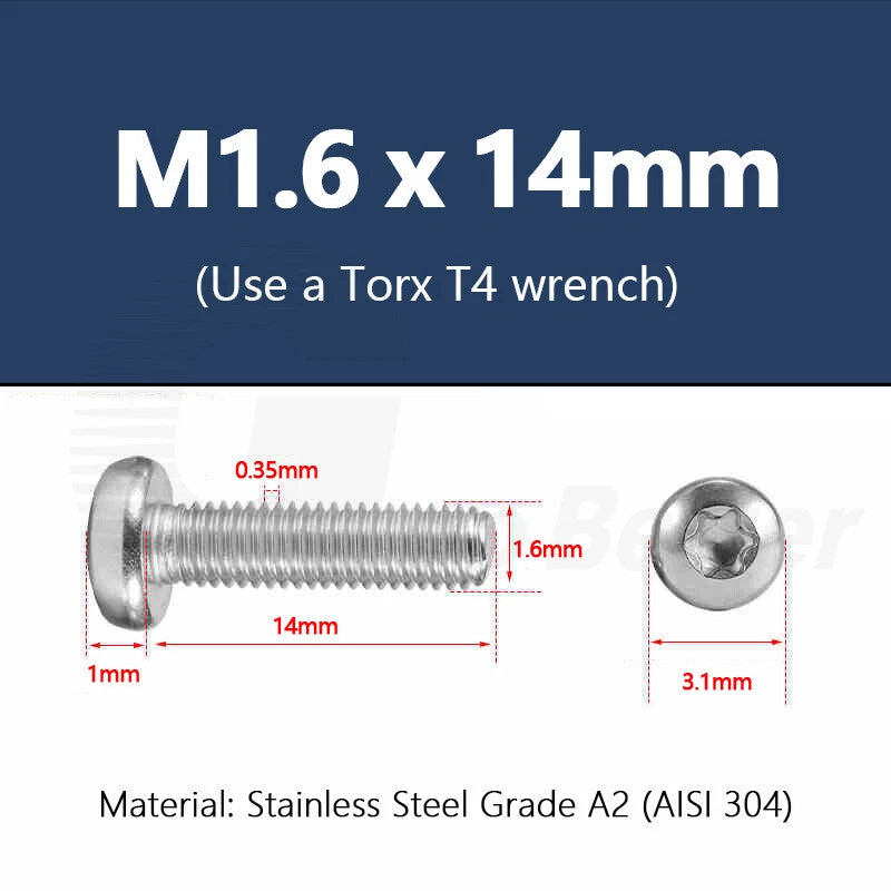 T3–T50 Torx Pan Head Machine Screws – M1.4 to M10, A2 Stainless Steel (3–100mm)