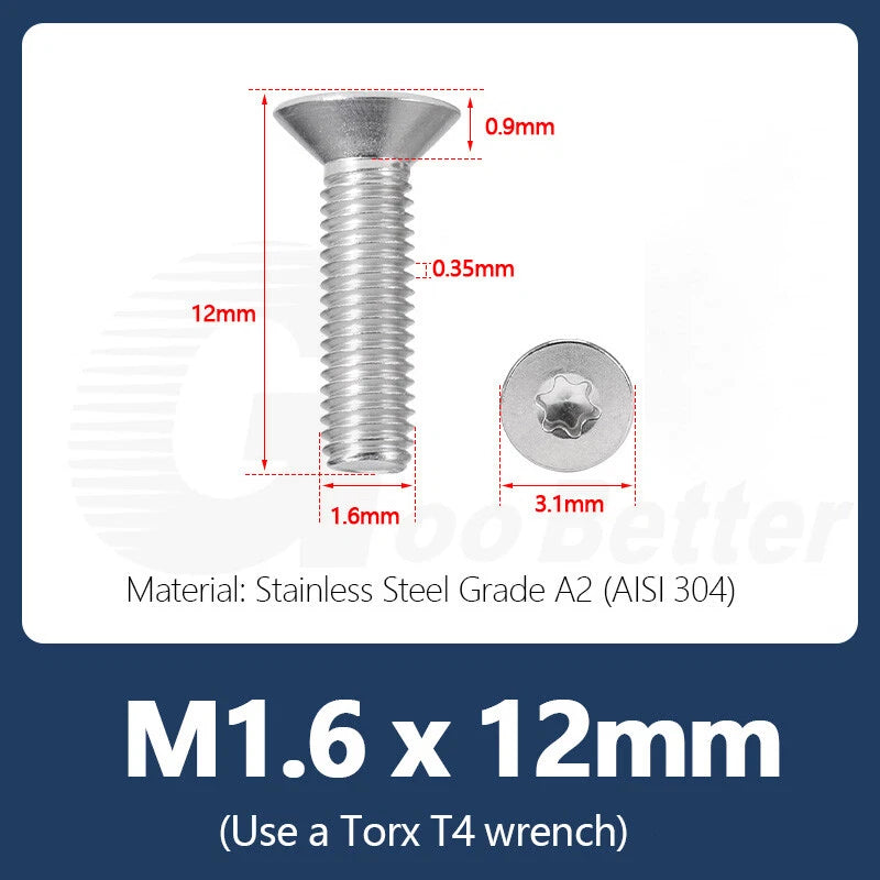 M1.4–M12 Torx Countersunk Machine Screws – A2 Stainless Steel, DIN 965 (3–100mm)
