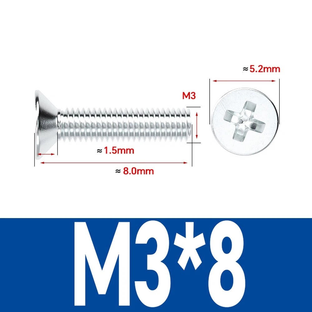Countersunk Phillips Machine Screws – M2 to M12, White / Colour Zinc Plated, Carbon Steel