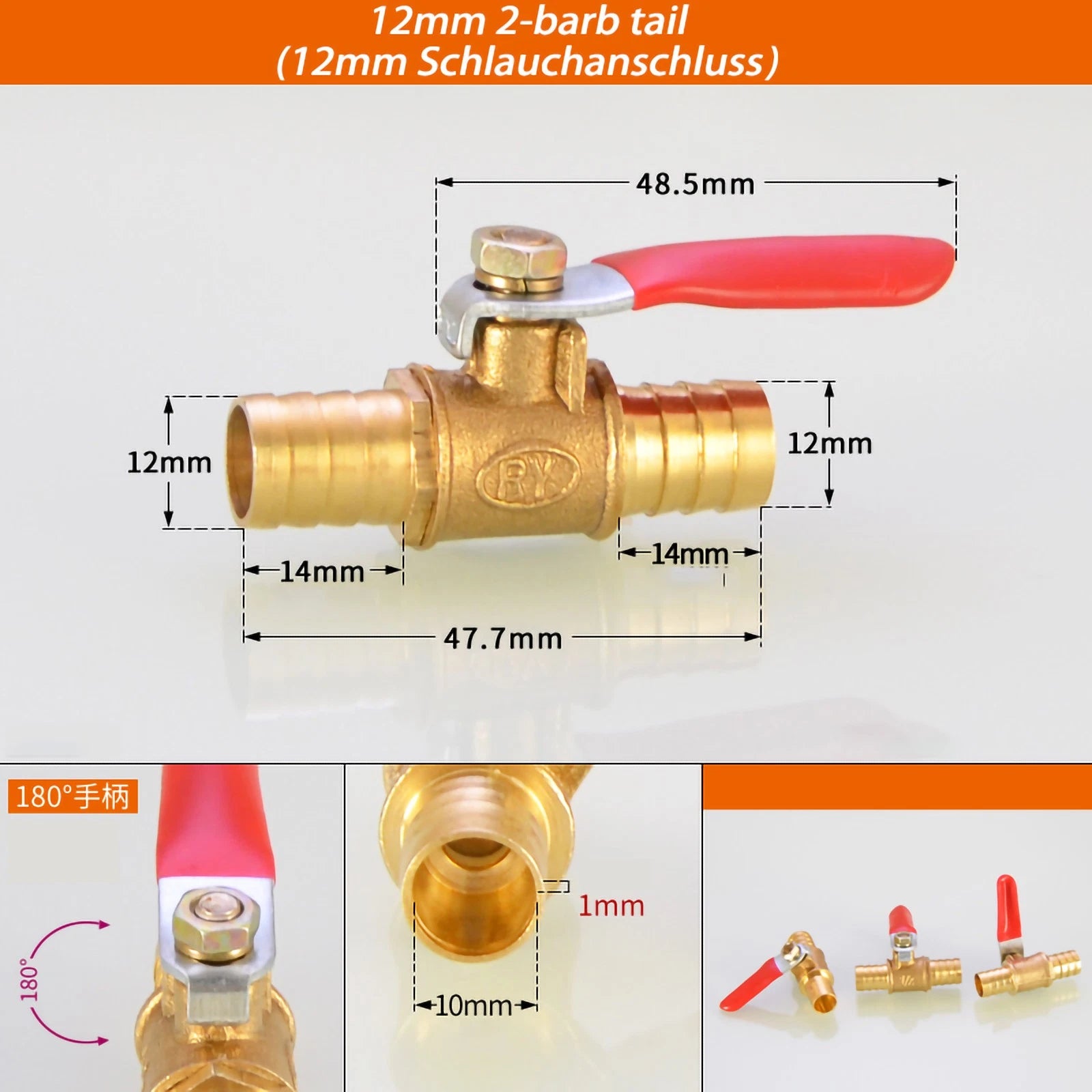 Brass Ball Valve Shut-Off Fittings — 1/8" 1/4" 3/8" NPT & Metric Barb