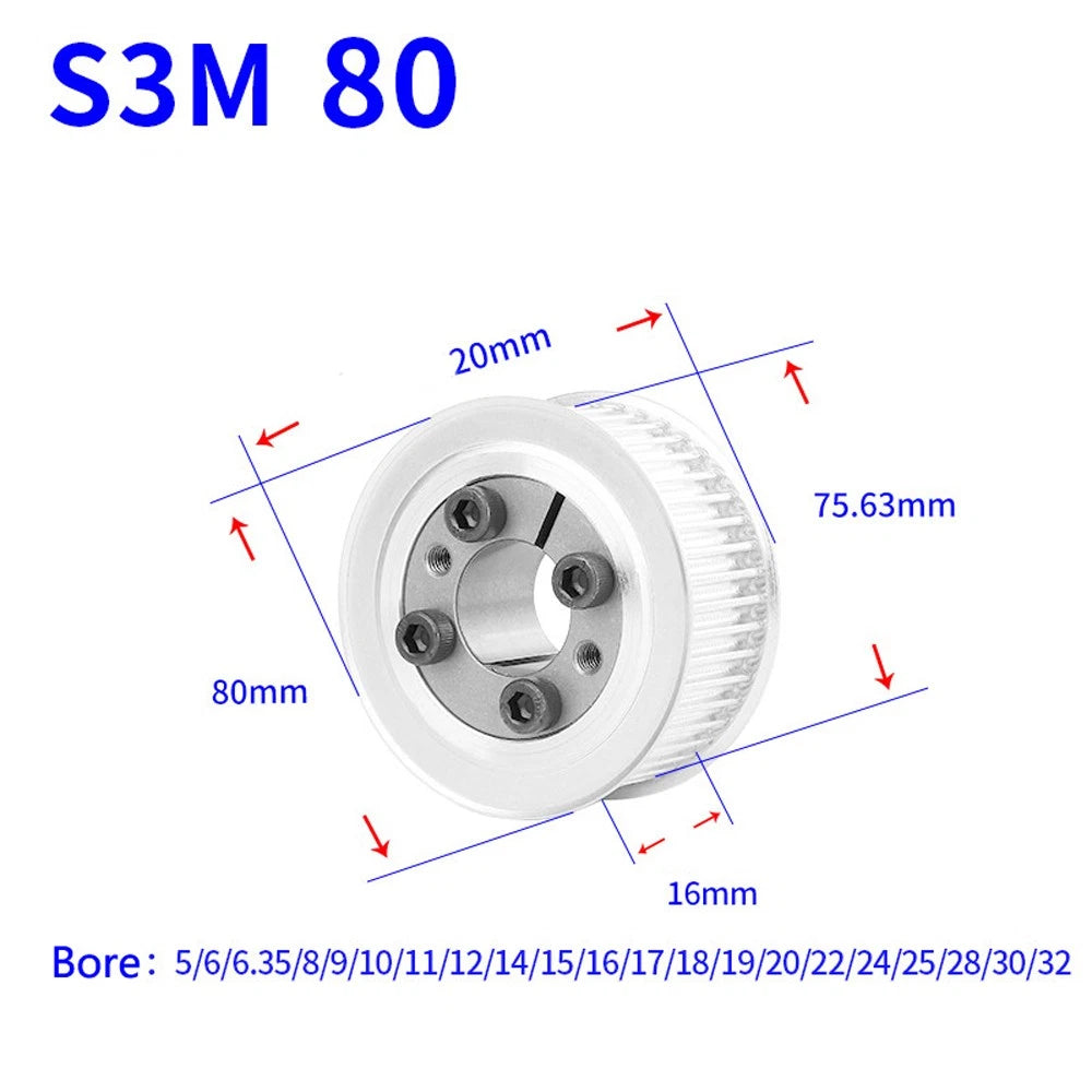 STS S3M 24-80T Timing Belt Pulley With Expansion/Tension Sleeve Teeth Width 16mm