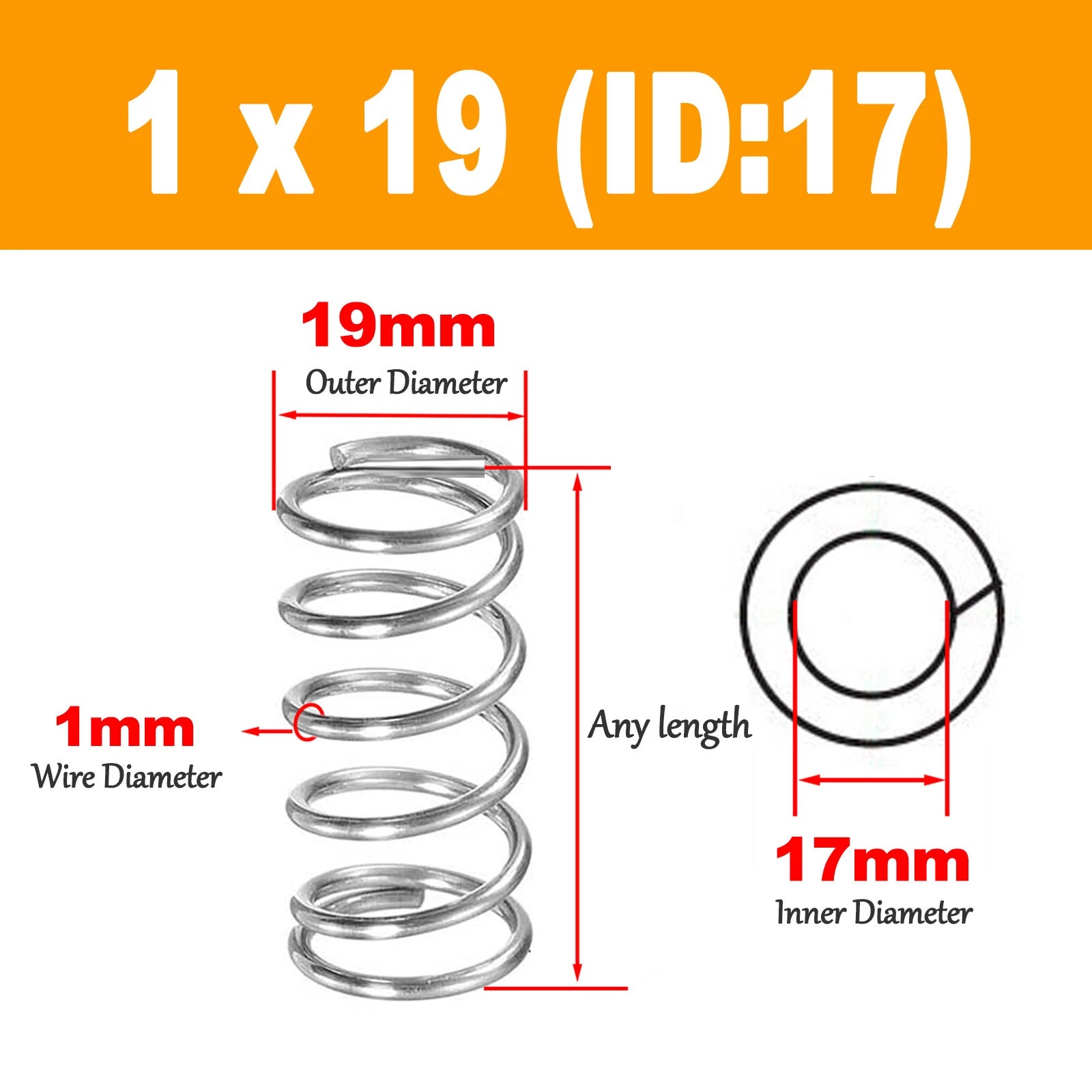 Compression Spring Wire Diameter 1mm ,OD 11-20mm, Length 5-120mm Stainless steel