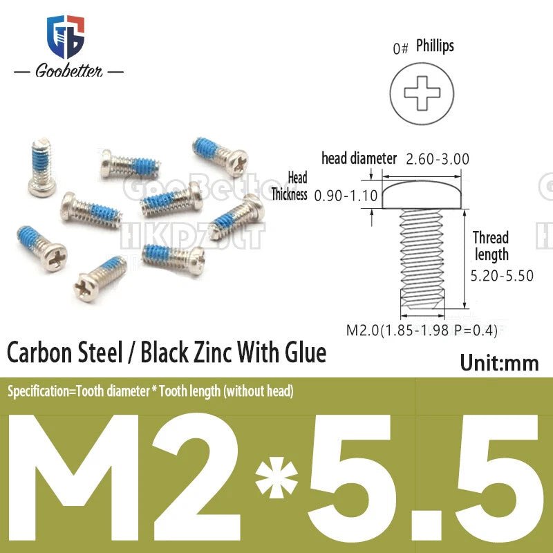 M2 Phillips Pan Head Machine Screws — 3 to 5.5mm, Carbon Steel & Stainless, 11 Finishes - HomeDIYer