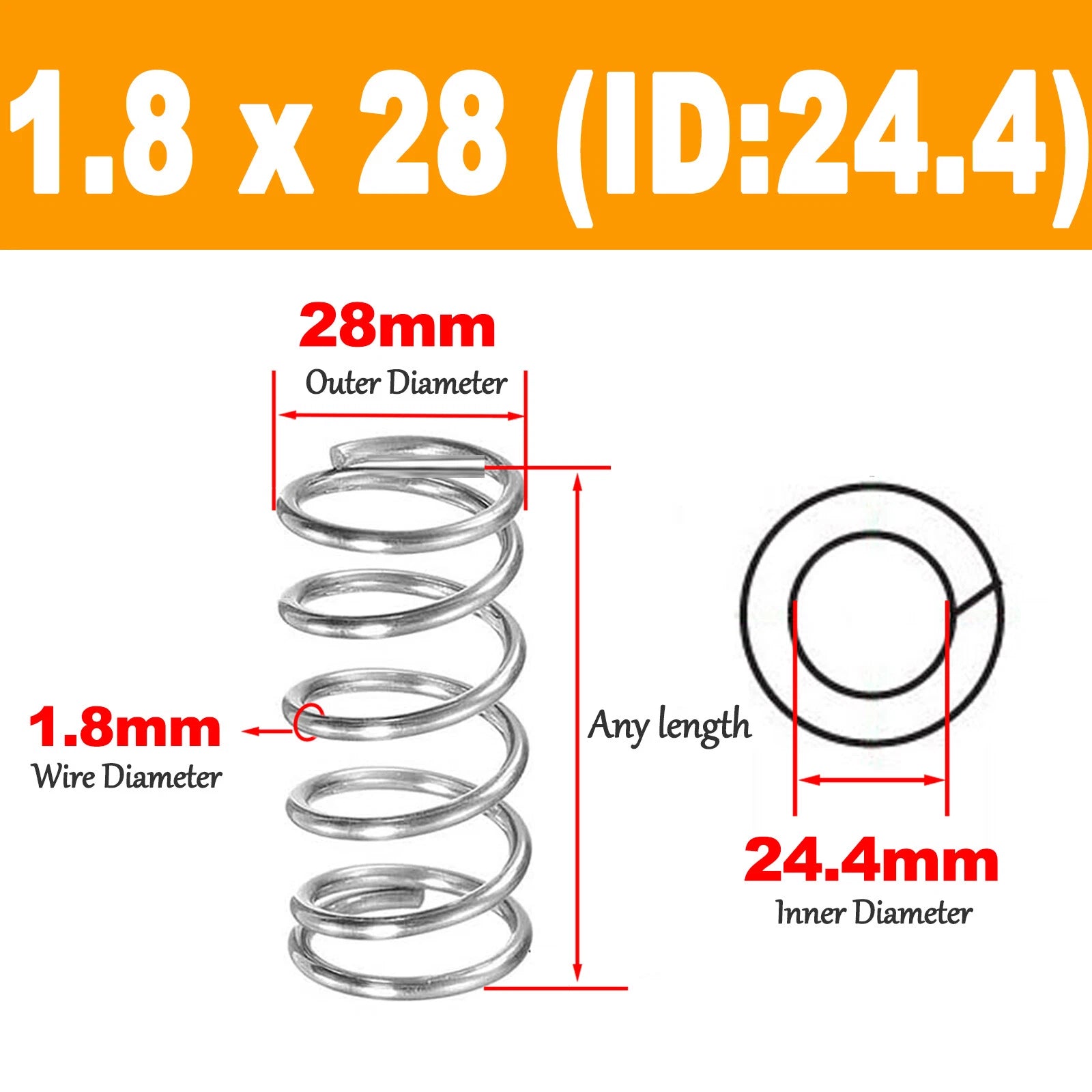 1.8mm 304 Stainles Steel Spring Compression Pressure Springs OD 18-30mm，L10-120m