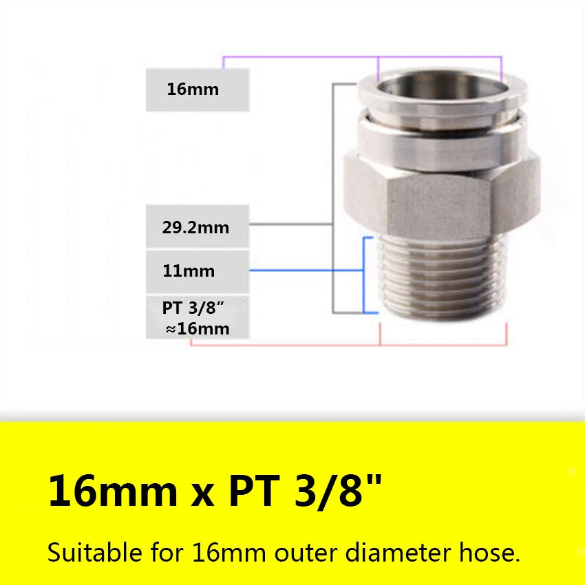 Stainless Steel Push-in Pneumatic Hose Fittings | Straight Male Thread Connectors 4–16mm OD