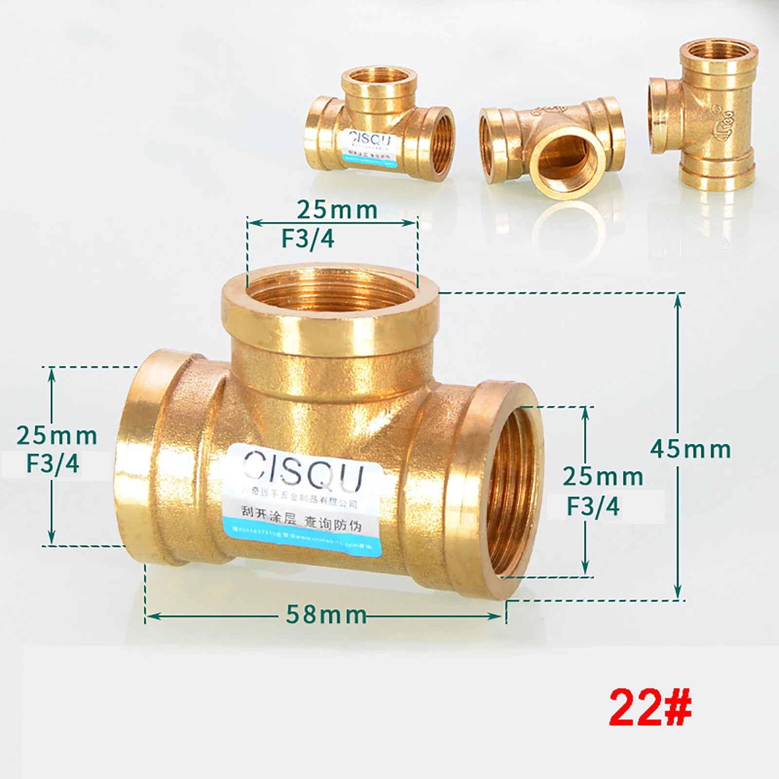 Brass Tee 3-Way BSP Pipe Fitting — Equal & Reducer, 1/2" & 3/4"