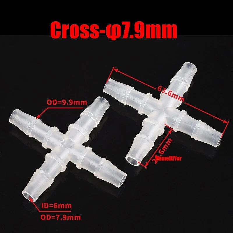 Plastic Barbed Connector 4mm~12mm Straight Cross Pipe Hose Tubing Joiner Fitting
