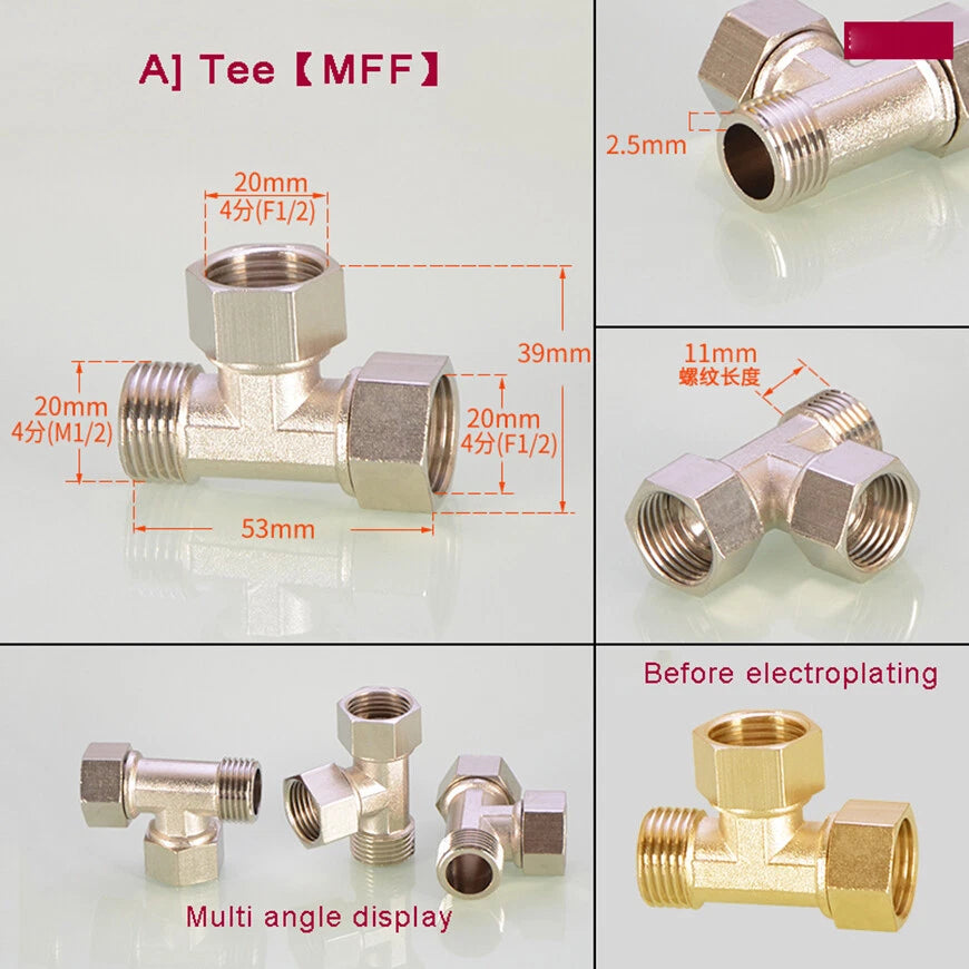 BSP 1/2" Brass Pipe Fittings – Tee, Elbow, Cross & Y-Connector