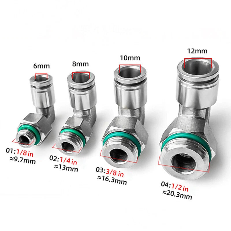 Stainless Steel Pneumatic Push Fit Connector Elbow Tee Straight Air Hose Tube