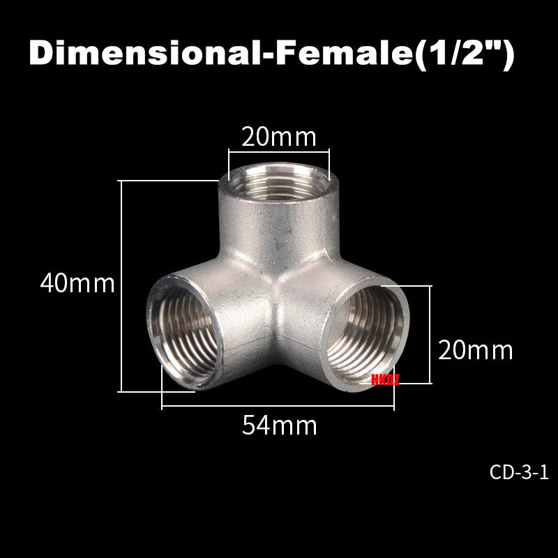 304 Stainless Steel BSP 3-Way Pipe Fitting — 1/4" to 2" Female & Male Thread Tee Connector